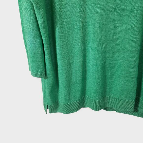 Talbots Green Linen Boatneck Sweater Sz XL Drop Shoulder 3/4 Sleeve Boxy Relaxed - Picture 3 of 12